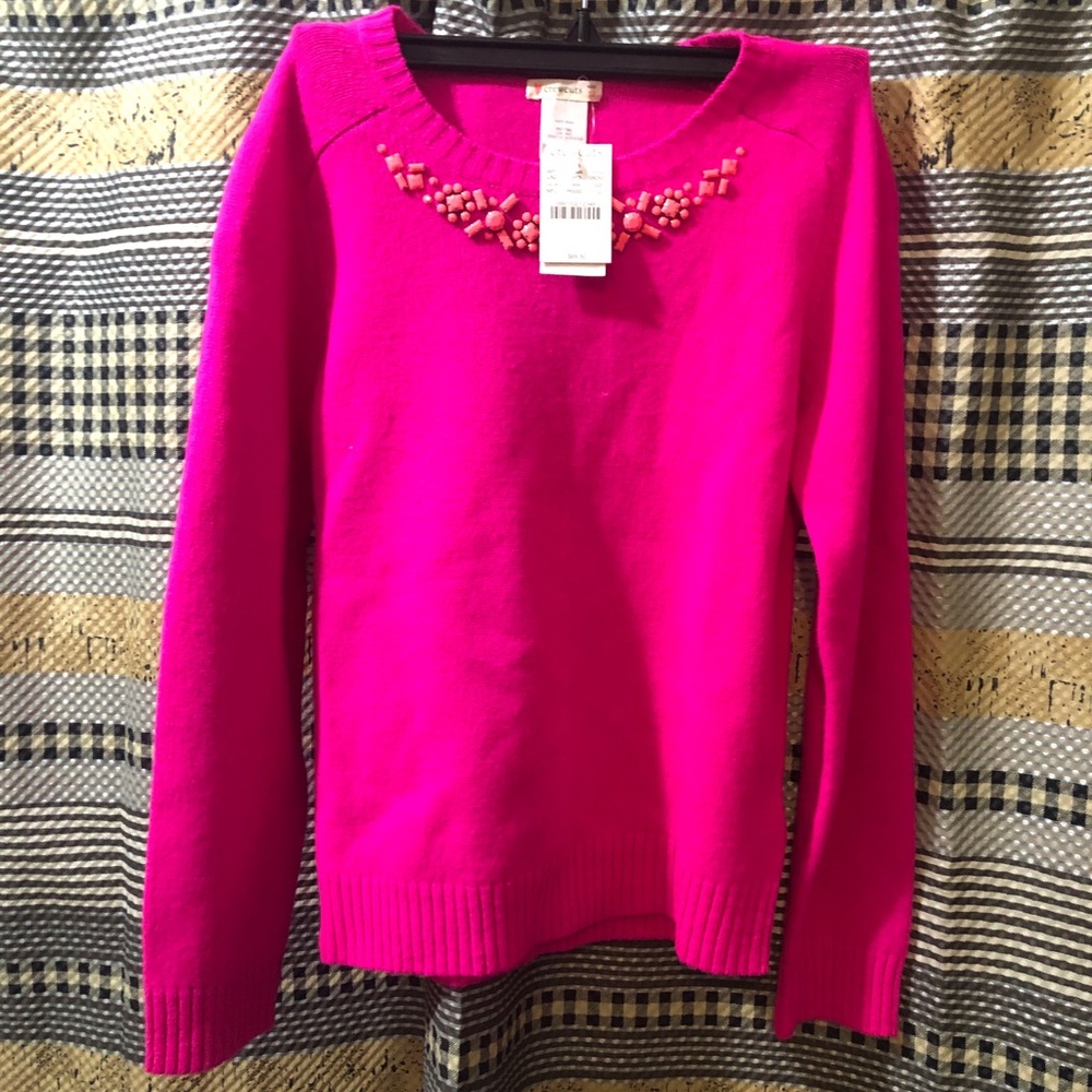 Jcrew hot pink sweater with coral embellishments